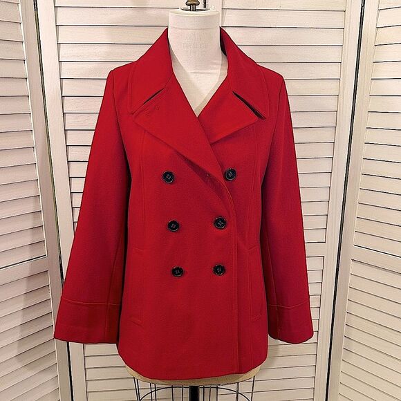 Calvin Klein Red Peacoat Size 12 Wool Blend - Picture 3 of 13